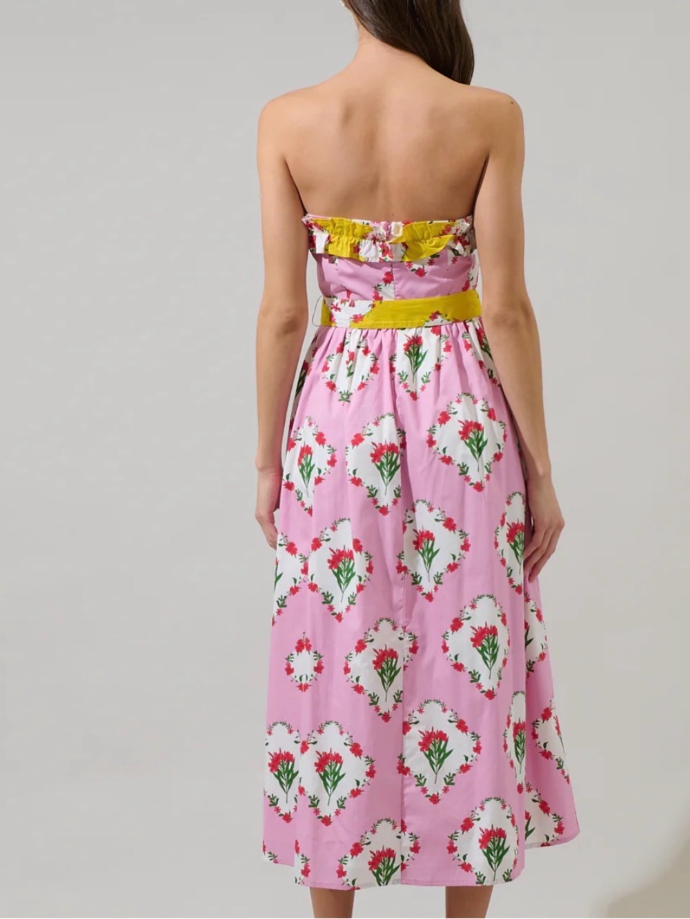 SugarLips Maia Floral Strapless Ruffle Midi Dress Sz XL Square neck Ruffles - Picture 3 of 15